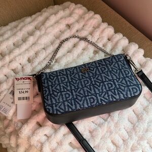 DKNY Navy Logo Jacquard Crossbody Bag with Black Trim